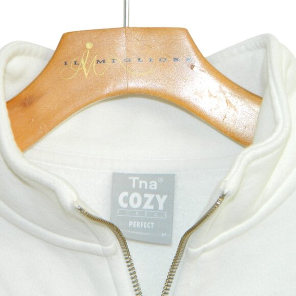 TNA Cozy Fleece Perfect Bright White Cropped Long Sleeve Sweatshirt Size M - Picture 7 of 13